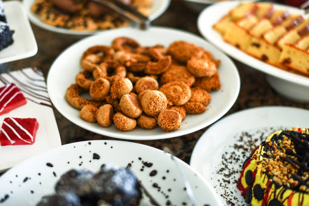 Catering buffet table with a delicious food