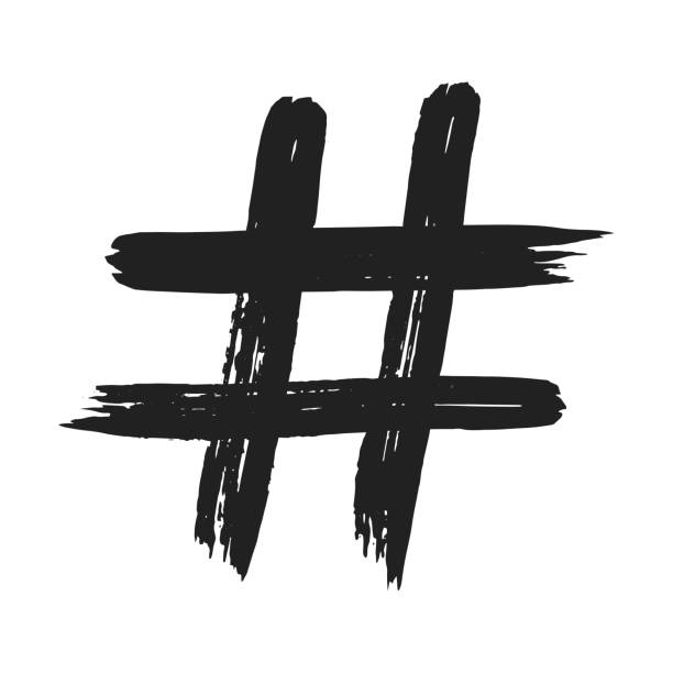 handgezogener pinselstrich schmutziges art-hashtag-symbymbol, das auf weißem hintergrund isoliert ist. schwarz-weiß-zusammensetzung des symbolhashtags # - hashtag stock-grafiken, -clipart, -cartoons und -symbole