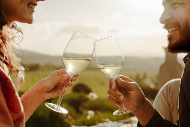 istock Smiling couple on a wine date 1142201985