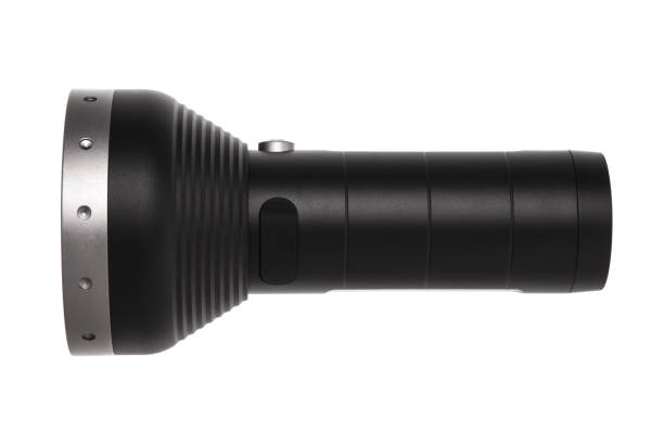 istock modern black metal flashlight isolated on white background 1142204419