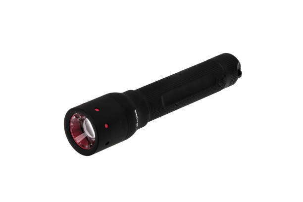 istock modern black metal flashlight isolated on white background 1142204653