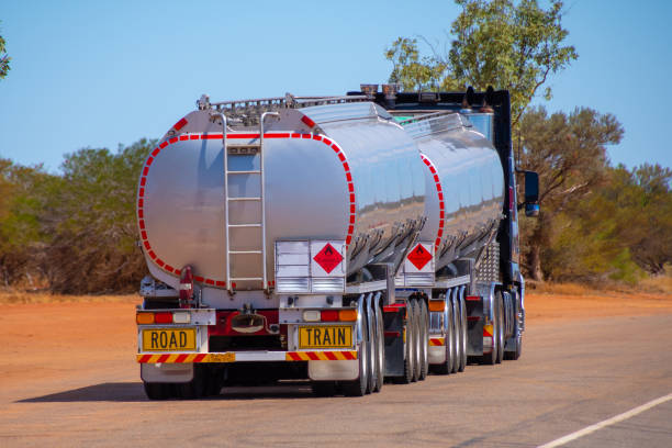 istock Back side of an road train transporting gasoline in Australian Outback 1142205881