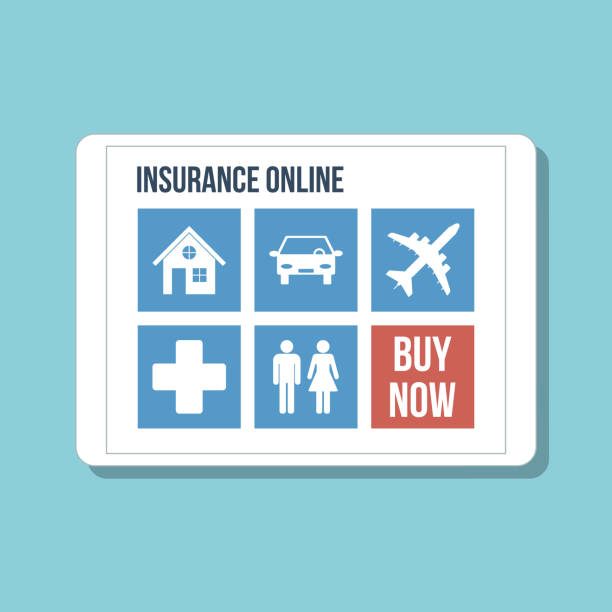 versicherung online-konzept, verschiedene typen an einem ort-schnell, einfach, gewinnbringend - insurance symbol computer icon travel stock-grafiken, -clipart, -cartoons und -symbole