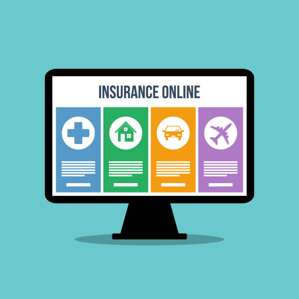 versicherung online-konzept, verschiedene typen an einem ort-schnell, einfach, gewinnbringend - insurance symbol computer icon travel stock-grafiken, -clipart, -cartoons und -symbole