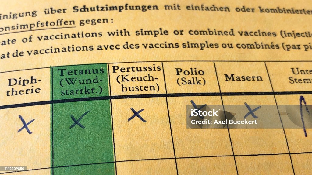 German international certificate of vaccination German international certificate of vaccination with complete records for diphtheria, tetanus, pertussis, polio and measles Polio Stock Photo