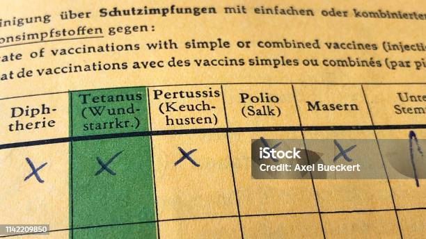 German International Certificate Of Vaccination Stock Photo - Download Image Now - Polio, Vaccination, Yellow Card - Immunization Certificate