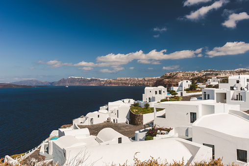 Santorini view over traditional white roof, Greece