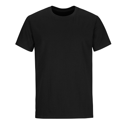 Front of men cut black t-shirt mock up isolated on white background