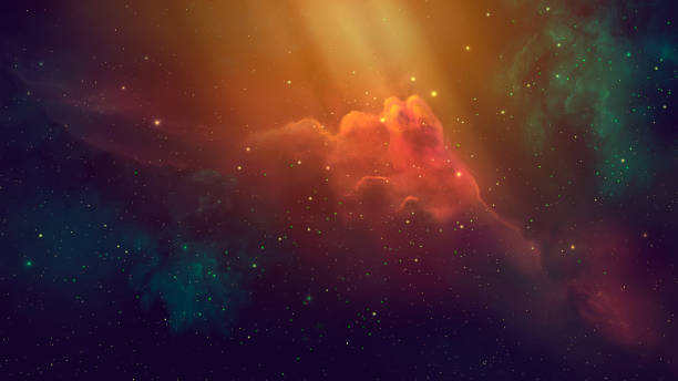 Space scene. Coloful nebula with starfield. Digital hand painted stock photo
