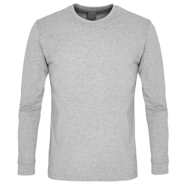 Front of long sleeve sweatshirt isolated on white background Front of mock up grey long sleeve sweatshirt isolated on white background long sleeved stock pictures, royalty-free photos & images