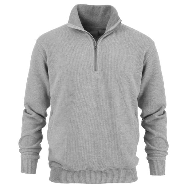 Front of long sleeve sweatshirt isolated on white background Front of mock up grey long sleeve sweatshirt isolated on white background fleece photos stock pictures, royalty-free photos & images