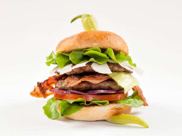 Burger close-up on a white background