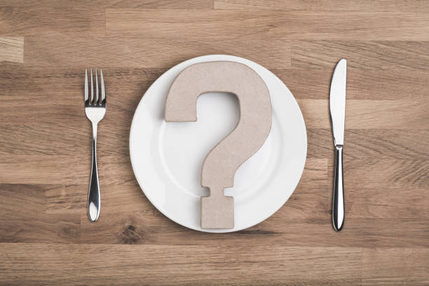Food choice concept on wooden table top