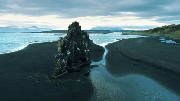 Black beach with iconic rock. Hvitserkur, Iceland