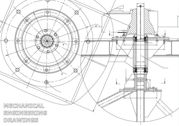 инженерное образование. машиностроительный рисунок - machine part drawing organization blueprint stock illustrations