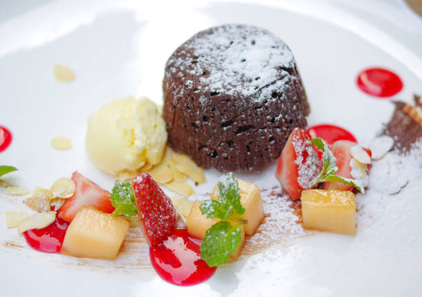 istock Chocolate cake and icecream. Desserts in a white plate. 1142223363