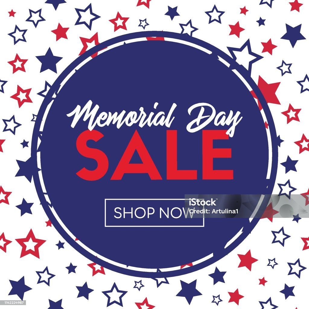 Vente Memorial Day. Modèle de bannière de vecteur avec le modèle et le cadre d’étoiles - clipart vectoriel de US Memorial Day libre de droits