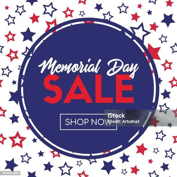 Memorial Day Sale Vector Banner Template With Stars Pattern And Frame Stock Illustration - Download Image Now