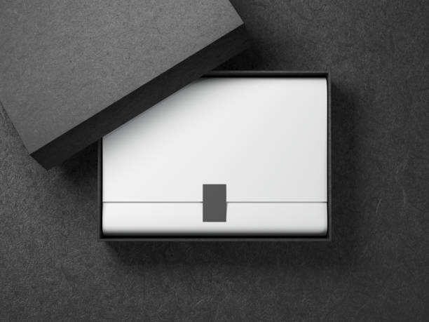 istock Black Cardboard Box with White wrapping paper and label sticker 1142229527