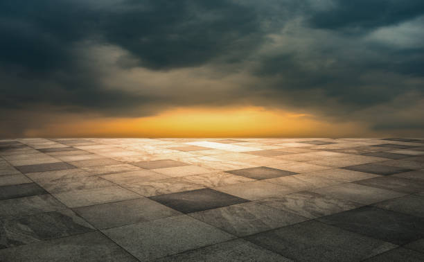istock Open and unmanned square marble Plaza under sunset 1142231979