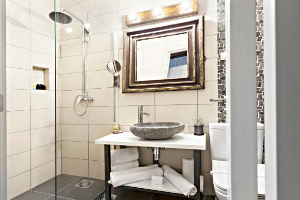 istock Luxury Modern contemporary interior bathroom with sink and mirror 1142233201