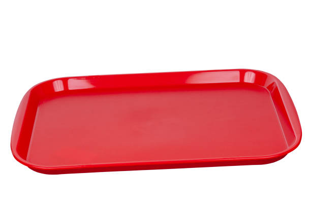 empty red plastic tray. - plastic tray imagens e fotografias de stock