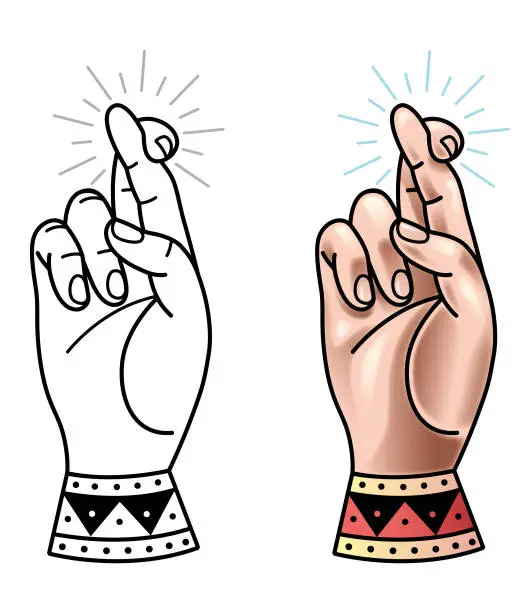 Vector illustration of Crossed fingers tattoo illustration