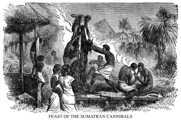 fest der sumatran-kannibalen - menschenfresser stock-grafiken, -clipart, -cartoons und -symbole