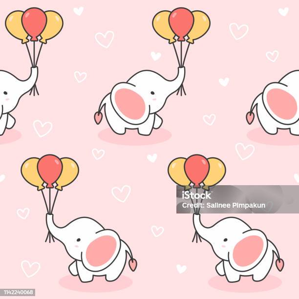 Cute Elephant And Balloons Seamless Pattern Background Stock Illustration - Download Image Now