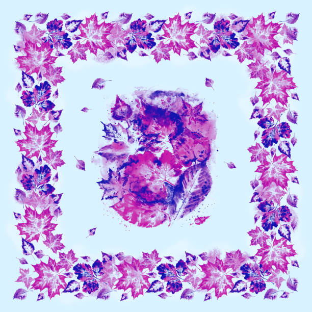 istock Print for a scarf with autumn leaves in blue-violet tones 1142242112