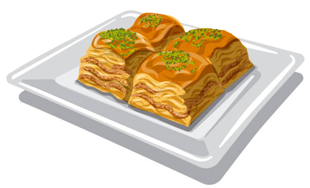 sweet food baklava illustration of eastern sweet food baklava on the plate baklava stock illustrations