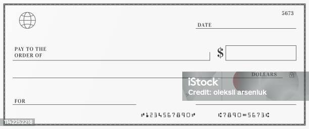 Blank Template Of The Bank Check Checkbook Cheque Page With Empty Fields To Fill Stock Illustration - Download Image Now