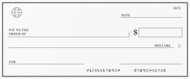 Vector illustration of Blank template of the bank check. Checkbook cheque page with empty fields to fill.