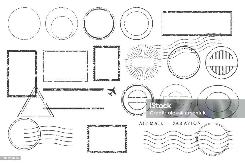 Postcard stamps and marks. Postage cancellation and shipping labeling. Postcard stamps and marks. Postage cancellation and shipping labeling Rubber Stamp stock vector