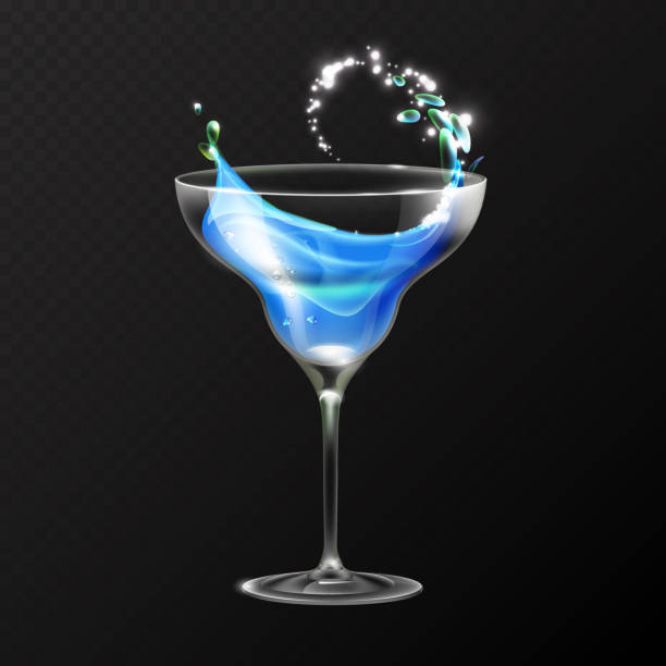 istock Realistic cocktail blue lagoon glass vector illustration on transparent background 1142256765