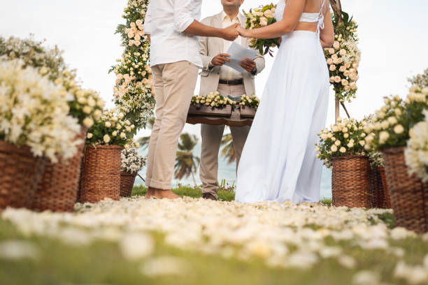 istock Elopement wedding, white rose petal path 1142257730