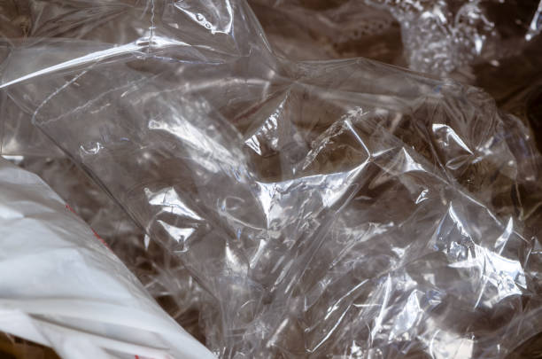 istock Crumpled plastic wrapping used on cardboard box 1142259109