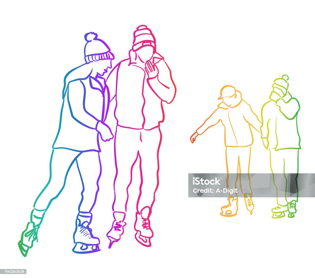 Ice Skating Just For Fun Rainbow Young couples ice skating Blue stock vector