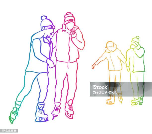 Ice Skating Just For Fun Rainbow Stock Illustration - Download Image Now - Blue, Clip Art, Coat - Garment