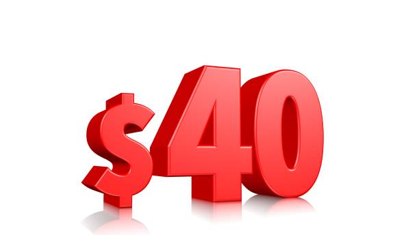 istock 40$ price symbol. red text 3d  render with dollar sign on white background 1142264379