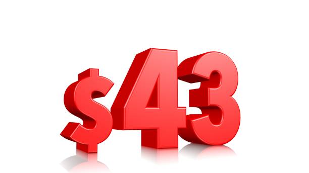 istock 43$ price symbol. red text 3d  render with dollar sign on white background 1142264629