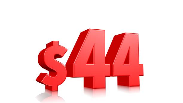 istock 44$ price symbol. red text 3d  render with dollar sign on white background 1142264699