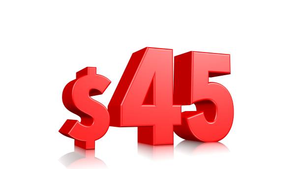 istock 45% Red Forty-five percent on a white background. 3d render illustration. 1142264842