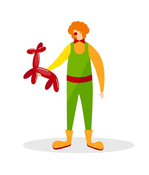 Vector illustration of Animator Wearing Funny Clown Suit with Dog Balloon