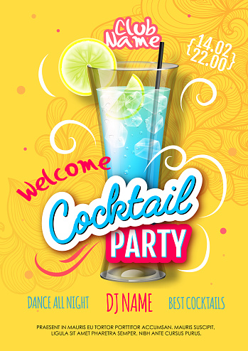 Cocktail party poster in eclectic modern style. Realistic cocktail