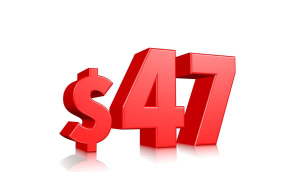 istock 47$ price symbol. red text 3d  render with dollar sign on white background 1142265813