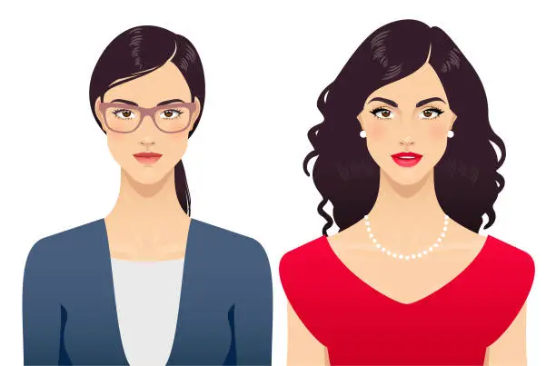 Vector illustration of Young woman beauty transformation