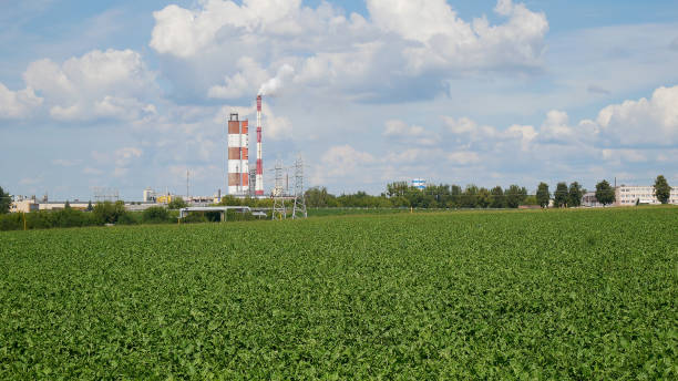 istock Red with white pipe. Air Pollution From Industrial Plants. 1142268703