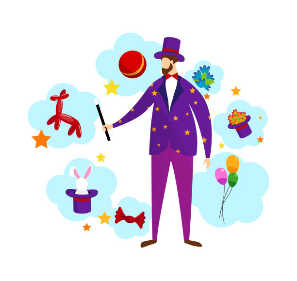 istock Magician Wearing Costume and Top Hat Holding Wand. 1142270188