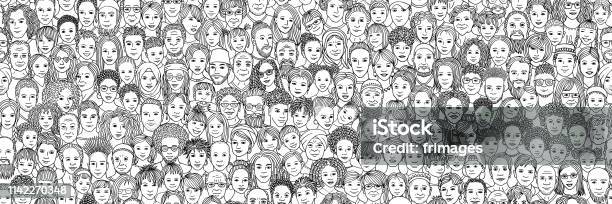 Diverse Crowd Of People Kids Teens Adults And Seniors Stock Illustration - Download Image Now